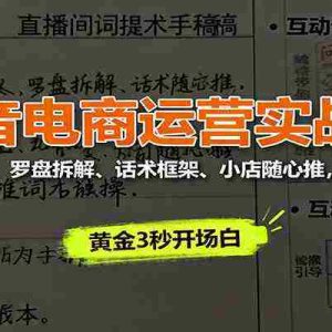抖音电商运营实战课：千川投放、罗盘拆解、话术框架、小店随心推，模拟实操