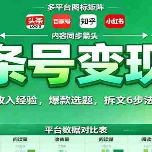 头条号变现课：43W纯流量收入经验，爆款选题，拆文6步法，多平台同步