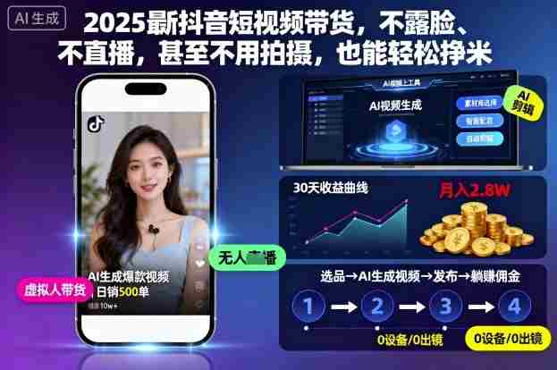 2025最新抖音短视频带货,不露脸、不直播,甚至不用拍摄,也能轻松挣米
