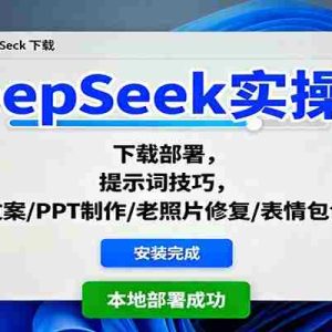 DeepSeek实操课：下载部署，提示词技巧，抖音文案/PPT制作/老照片修复/表情包创作等