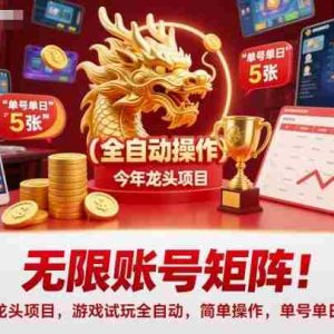 无限账号矩阵！今年龙头项目，游戏试玩全自动，简单操作，单号单日5张【揭秘】